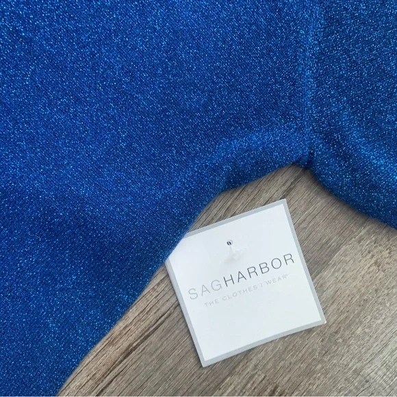 Vintage Sag Harbor Blue Sparkle Glitter Cropped Turtleneck Short Sleeve Top - Picture 4 of 10